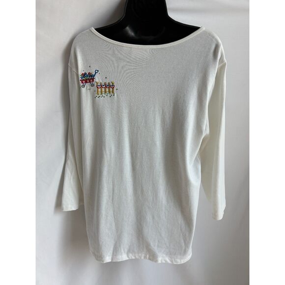 Vintage Quaker Factory White Embroidered Blouse USA Quirky Size L Novelty Funky - Picture 5 of 11